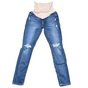7 For All Mankind Maternity Jeans Womens 28x27 Distressed Stretch Blue Denim